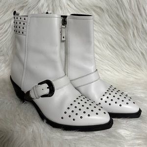 Geox D Lovai White Studded Cowboy Ankle Boots Size EU38
